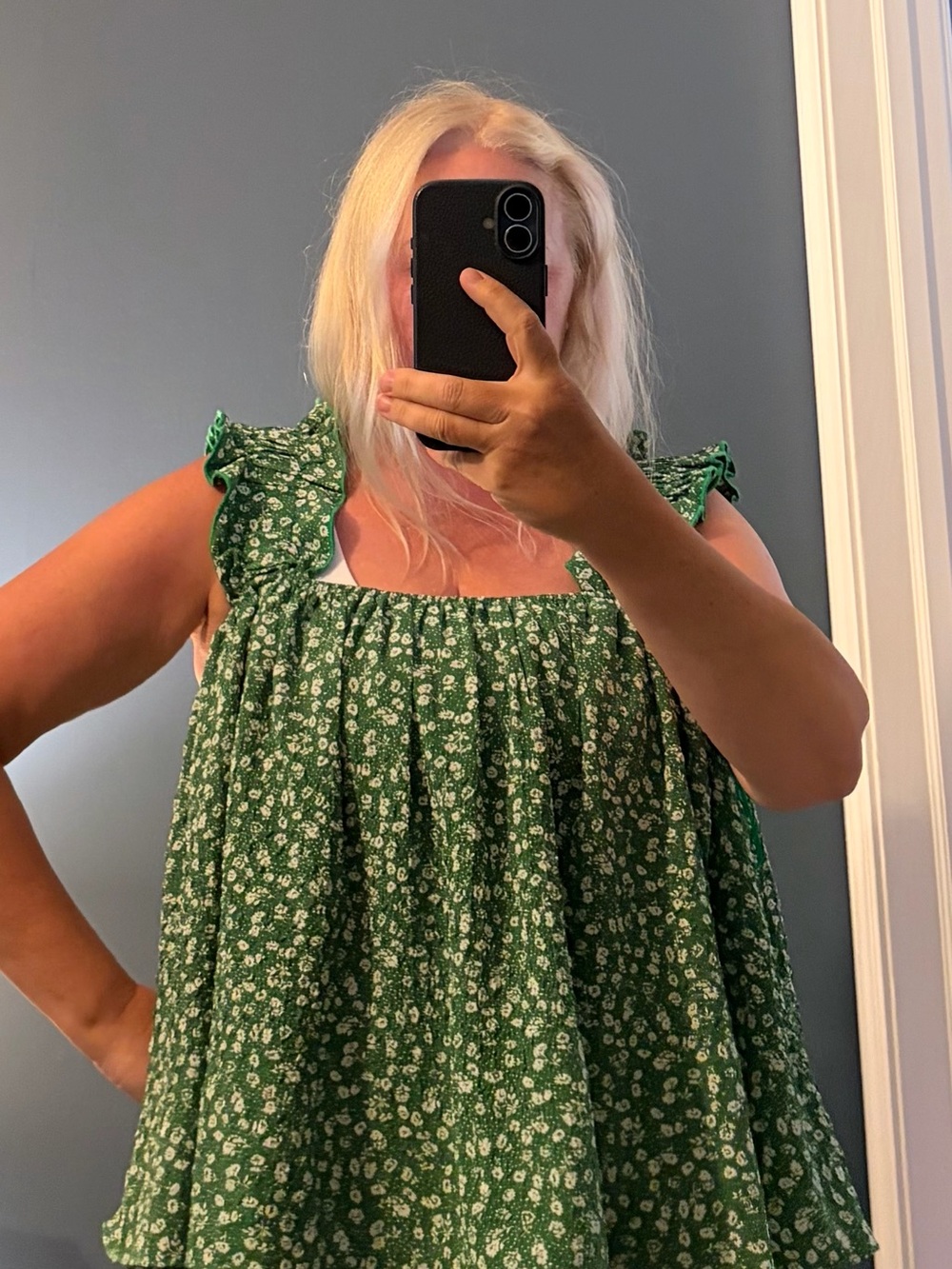 Women’s Green Floral Ruffle Strap Top
